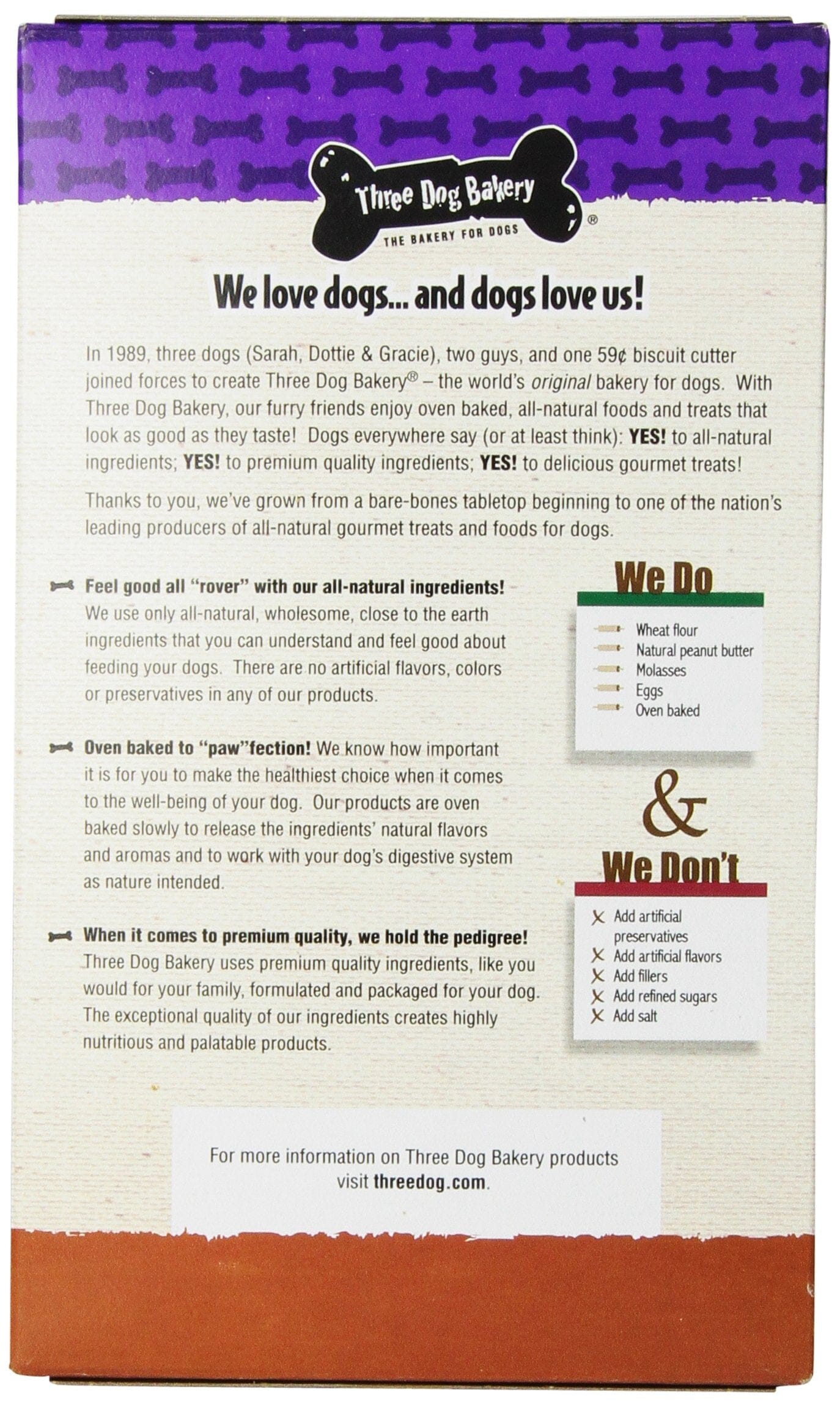 Three Dog Bakery Itty Bitty Bones Peanut Butter Baked Dog Bicuits Treats - 13 Oz - Case of 6 - Image 3