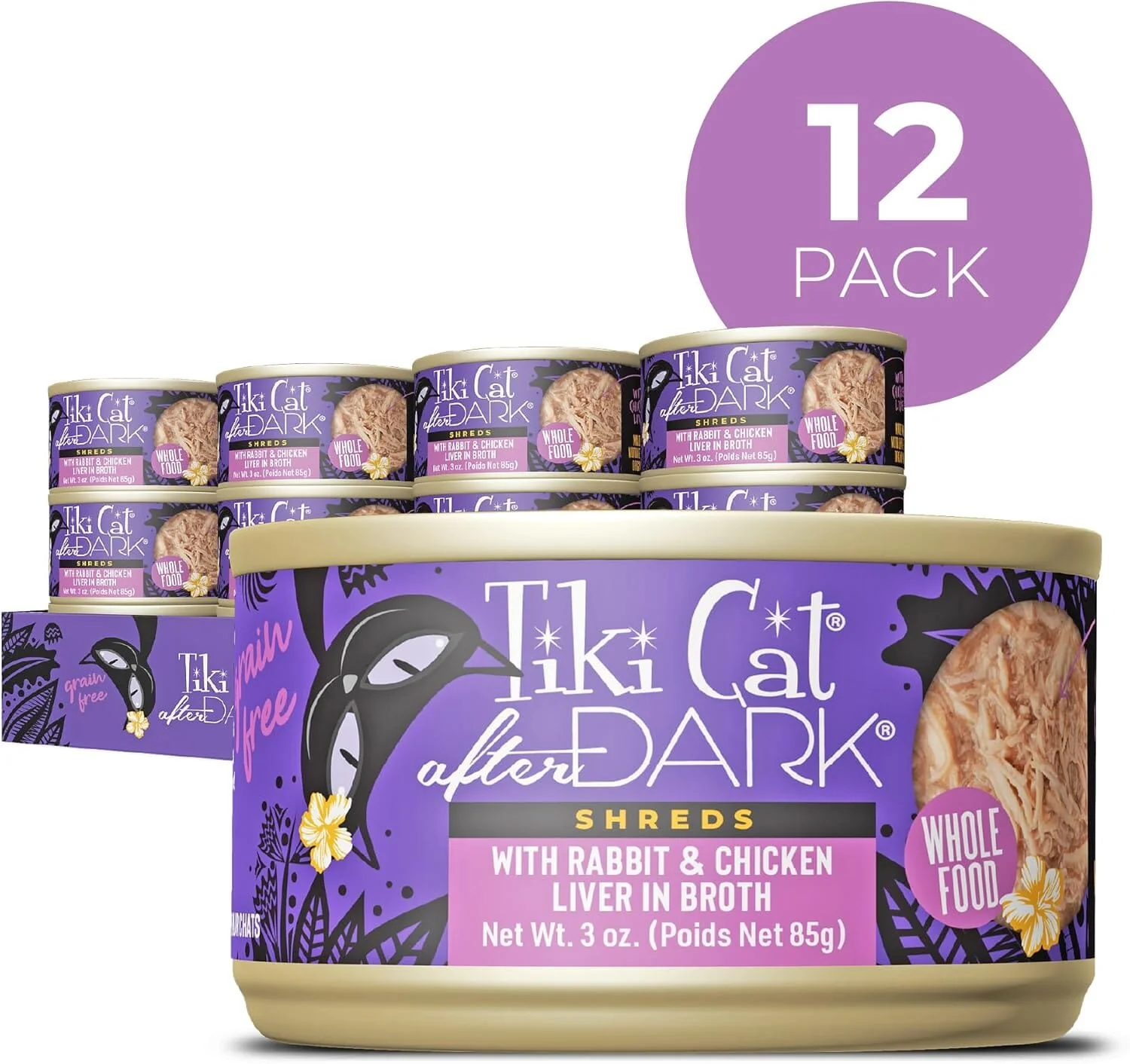 Tiki Cat After Dark Shreds Grain-Free Rabbit with Chicken Liver in Broth Adult Canned Cat Food - 3 Oz - Case of 12 - Image 2