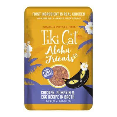 Tiki Cat Aloha Friends Grain-Free Chicken Pumpkin and Egg in Broth Wet Cat Food Pouch - 2.5 Oz - Case of 12
