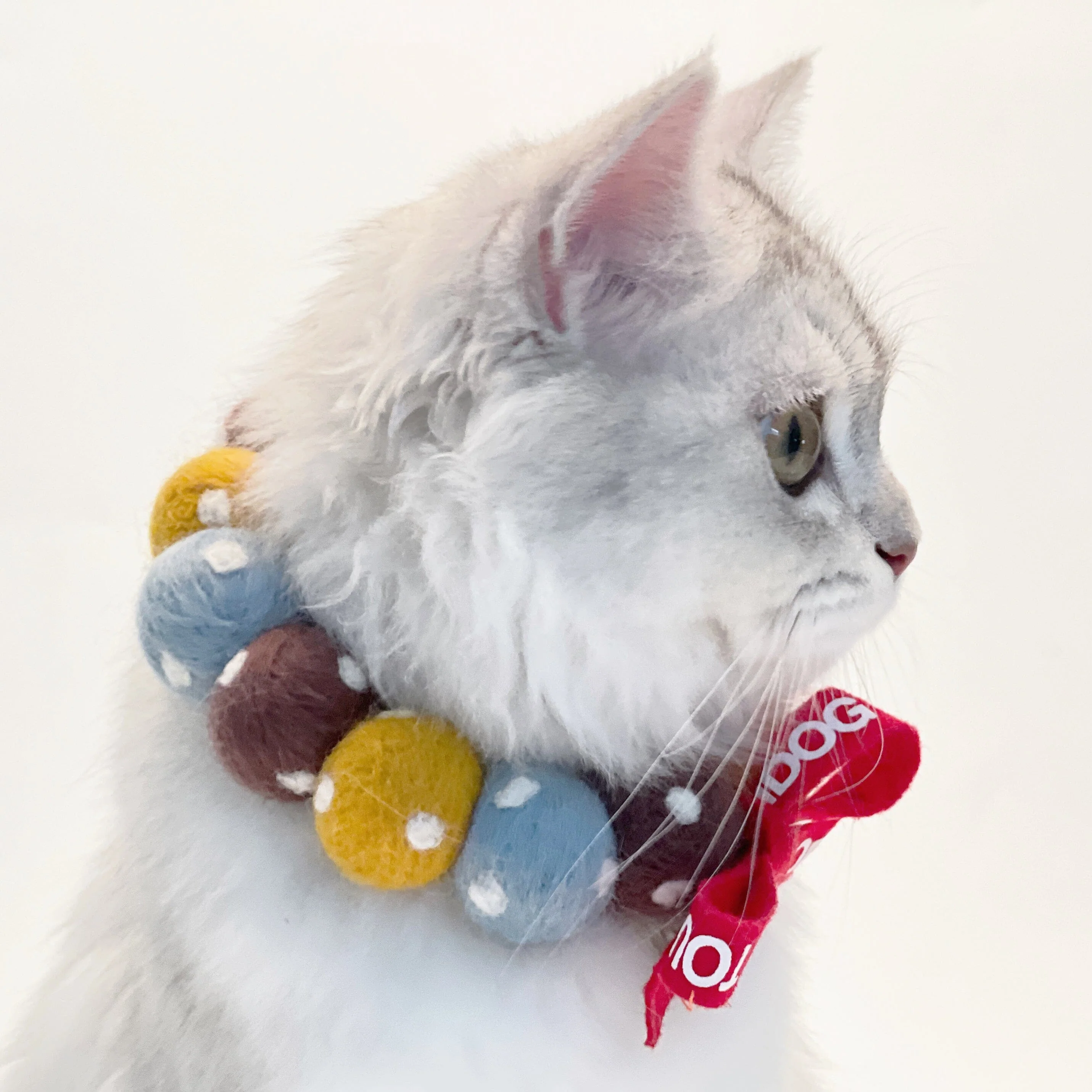Touchcat ® Pom-Pom Patterned Designer Cat Neck Collar with Chime Bell - Brown and Yellow - Image 3