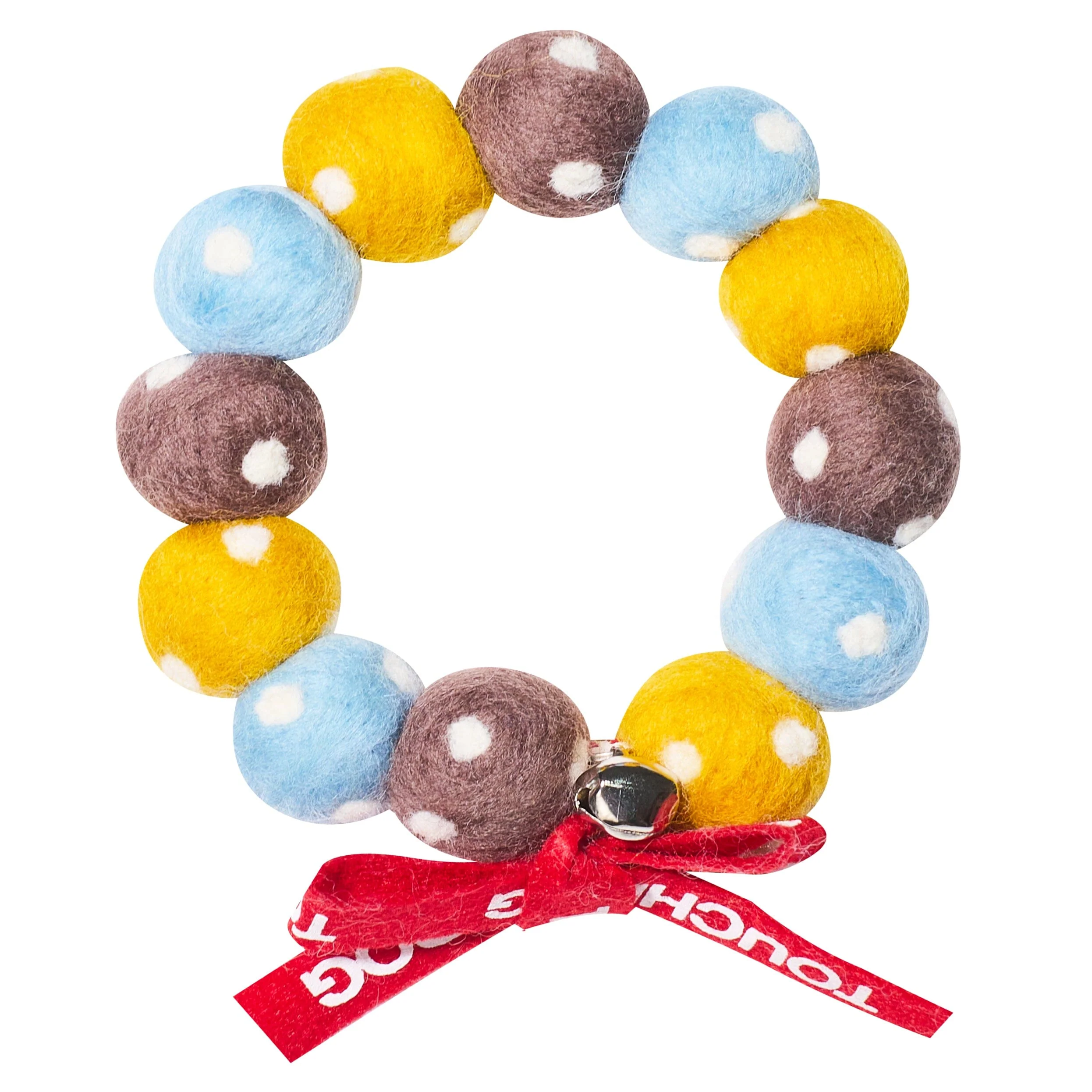 Touchcat ® Pom-Pom Patterned Designer Cat Neck Collar with Chime Bell - Brown and Yellow - Image 4
