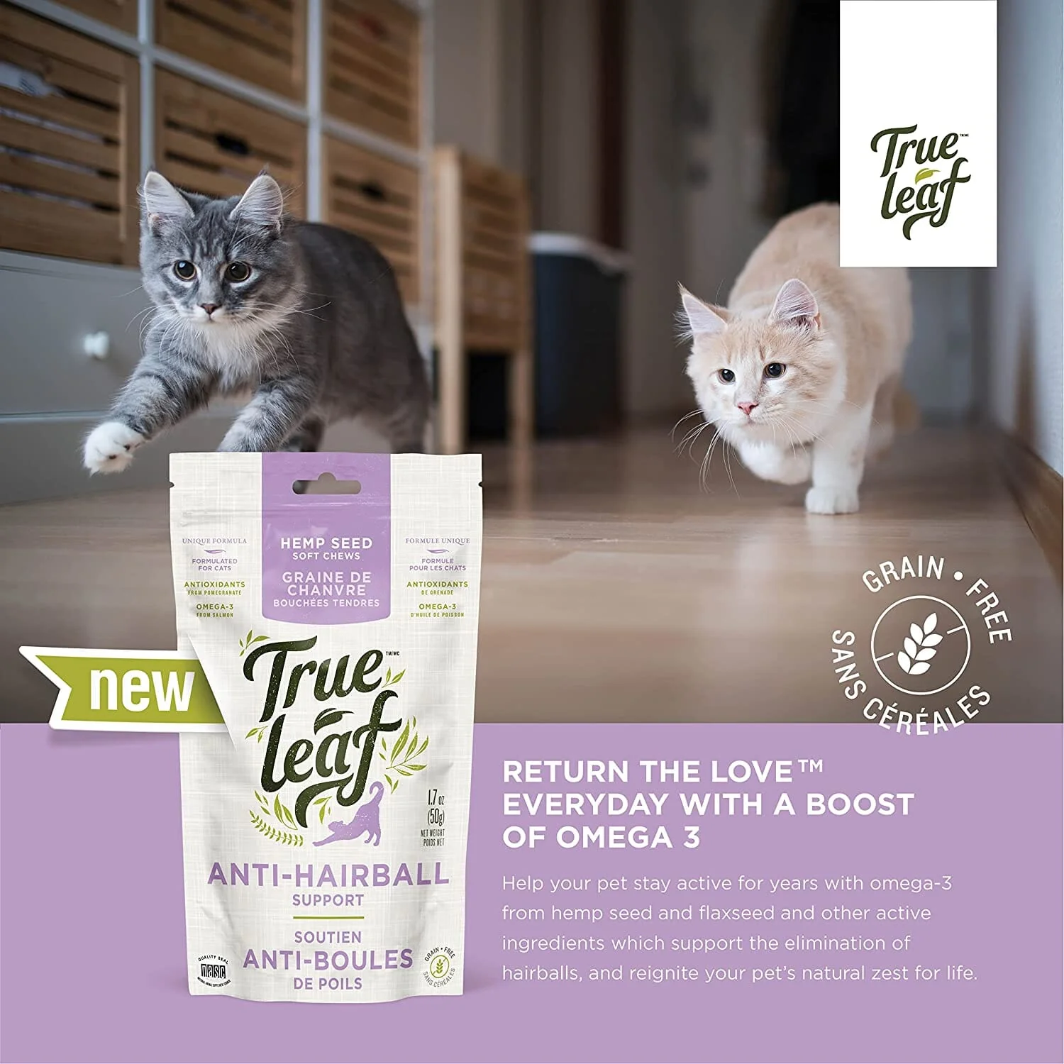 True Leaf Anti-Hairball Hemp Seed Support for Cats - 1.7 Oz - Image 5