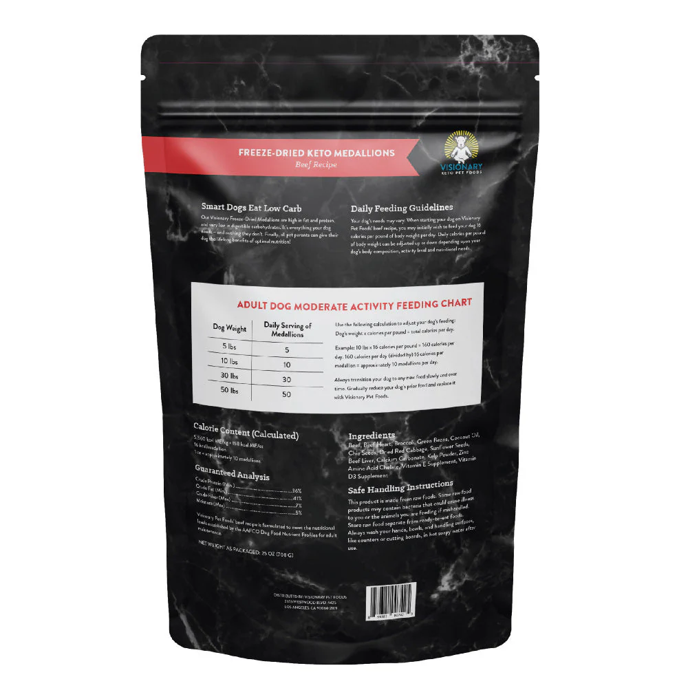 Visionary Pet Beef Recipe Freeze-Dried Medallions Low Carb Keto Dog Food - Image 4