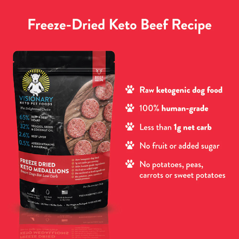 Visionary Pet Beef Recipe Freeze-Dried Medallions Low Carb Keto Dog Food - Image 6