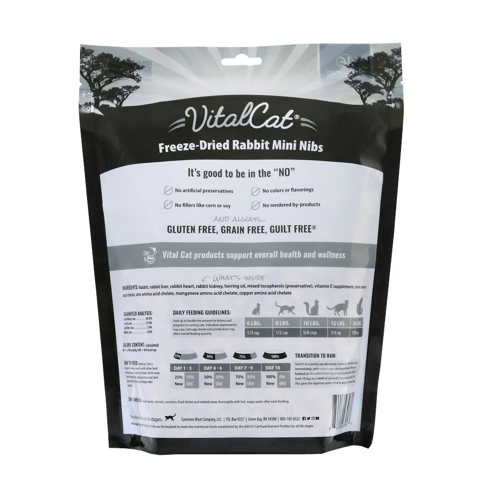 Vital Essentials Grain Free Rabbit Mini Nibs Freeze Dried Raw Food for Cats - Image 2