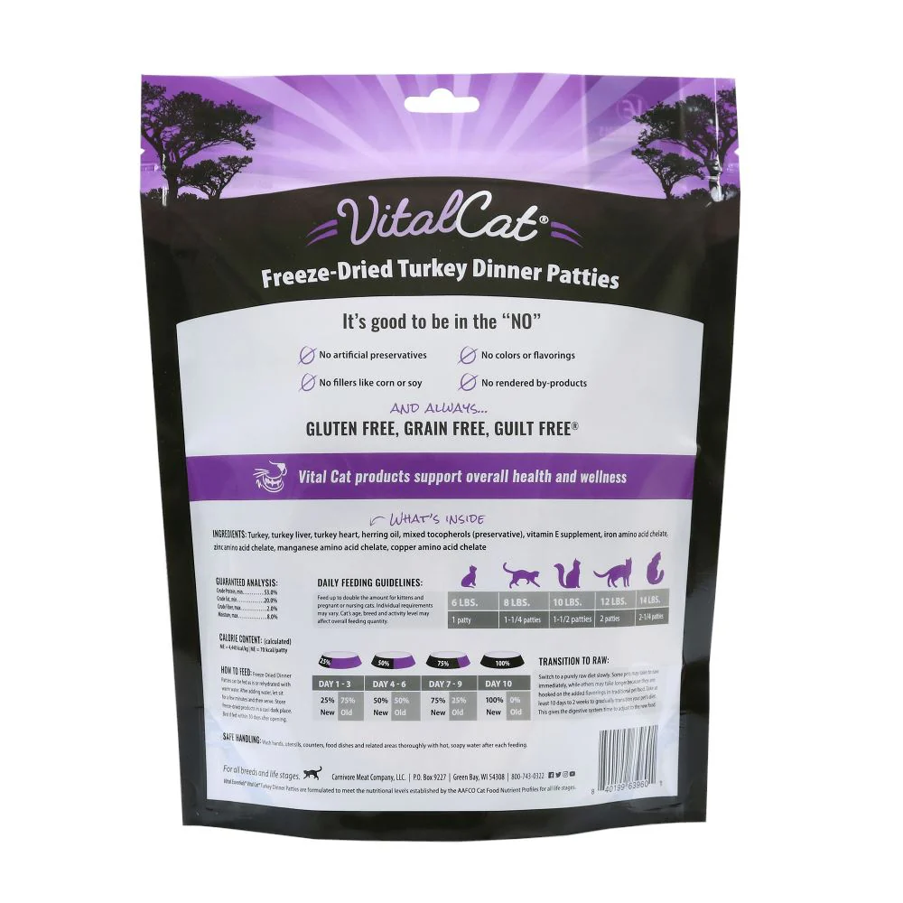 Vital Essentials Grain Free Turkey Dinner Patties Freeze Dried Raw Food for Cats - Image 2