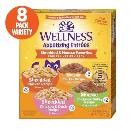 Wellness Appetizing Entrees Shredded and Mousse Chicken Turkey Duck Wet Cat Food Pouch - Variety Pack - 1.4 Oz - 8 Pack - Case of 3 - Image 2