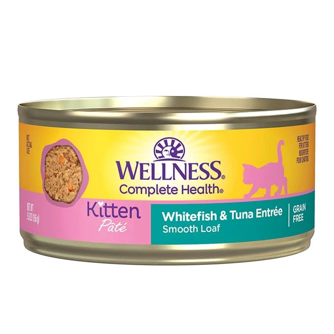 Wellness Complete Health Whitefish and Tuna Pate Entrée Kitten Formula Canned Cat Food - 3 Oz - Case of 24