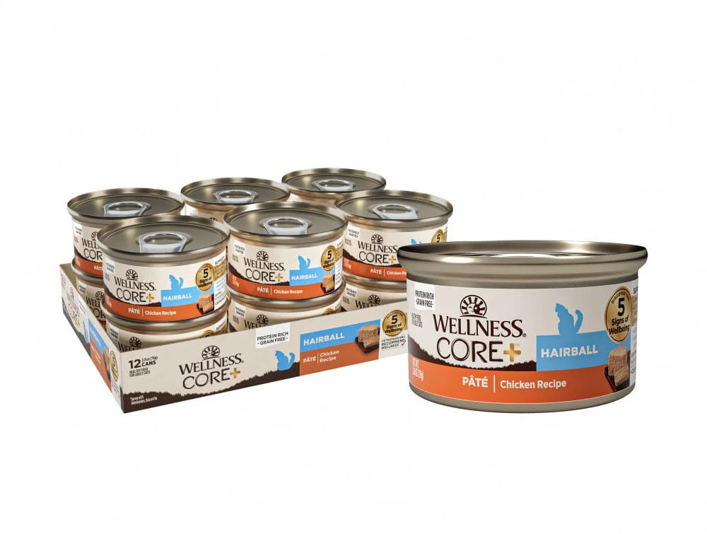 Wellness CORE+ Hairball Control Grain-Free Chicken Pate Adult Canned Cat Food - 2.8 Oz - Case of 12