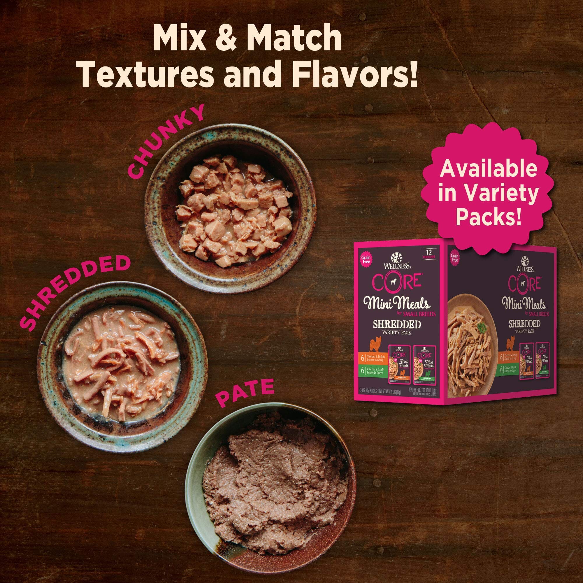 Wellness Core Mini Meals Chunky Chicken and Tuna in Gravy Small-Breed Wet Dog Food Pouch - Variety Pack - 3 Oz - Case of 12 - 2 Pack - Image 4