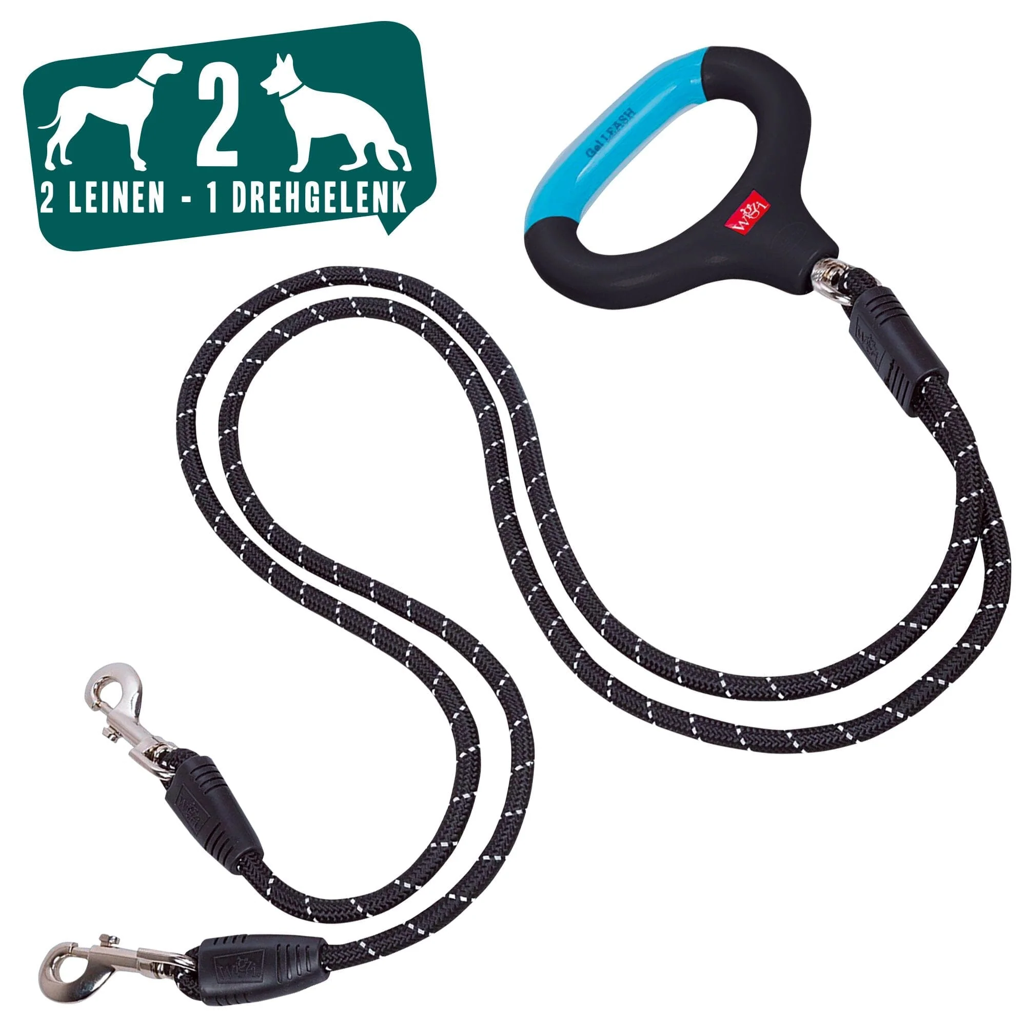 Wigzi Dual-Dog Walking Auto-Untangle Gel Grip Handle and Reflective Swivel Cable Dog Leash - Black and Blue - Small - 4.5 Feet - Image 3