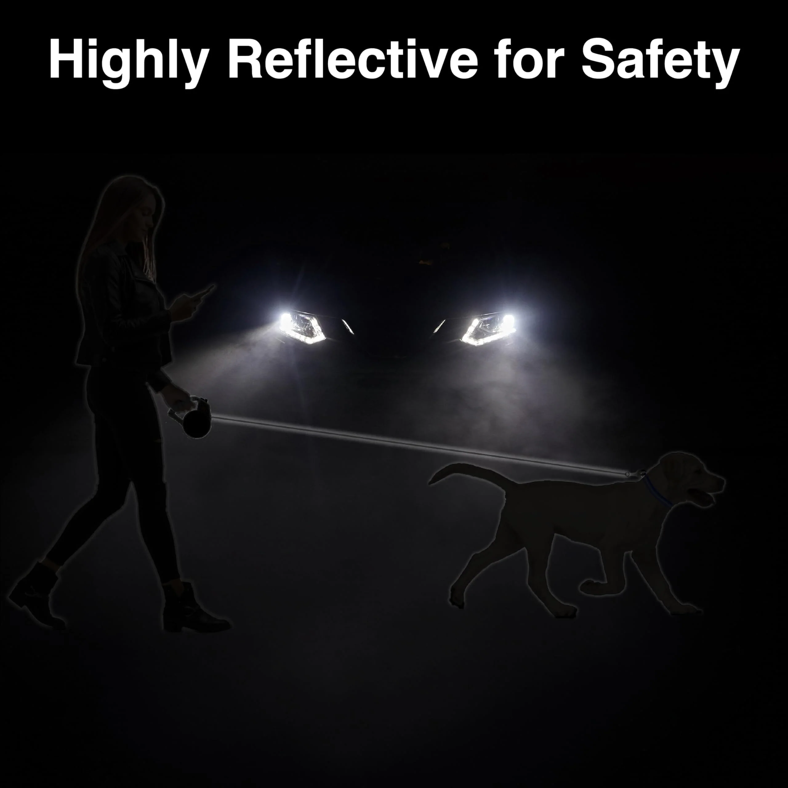 Wigzi Gel Handle Gripped Tape Retractable Nylon Dog Leash - Black - Medium - Up to 16 Feet - Image 3