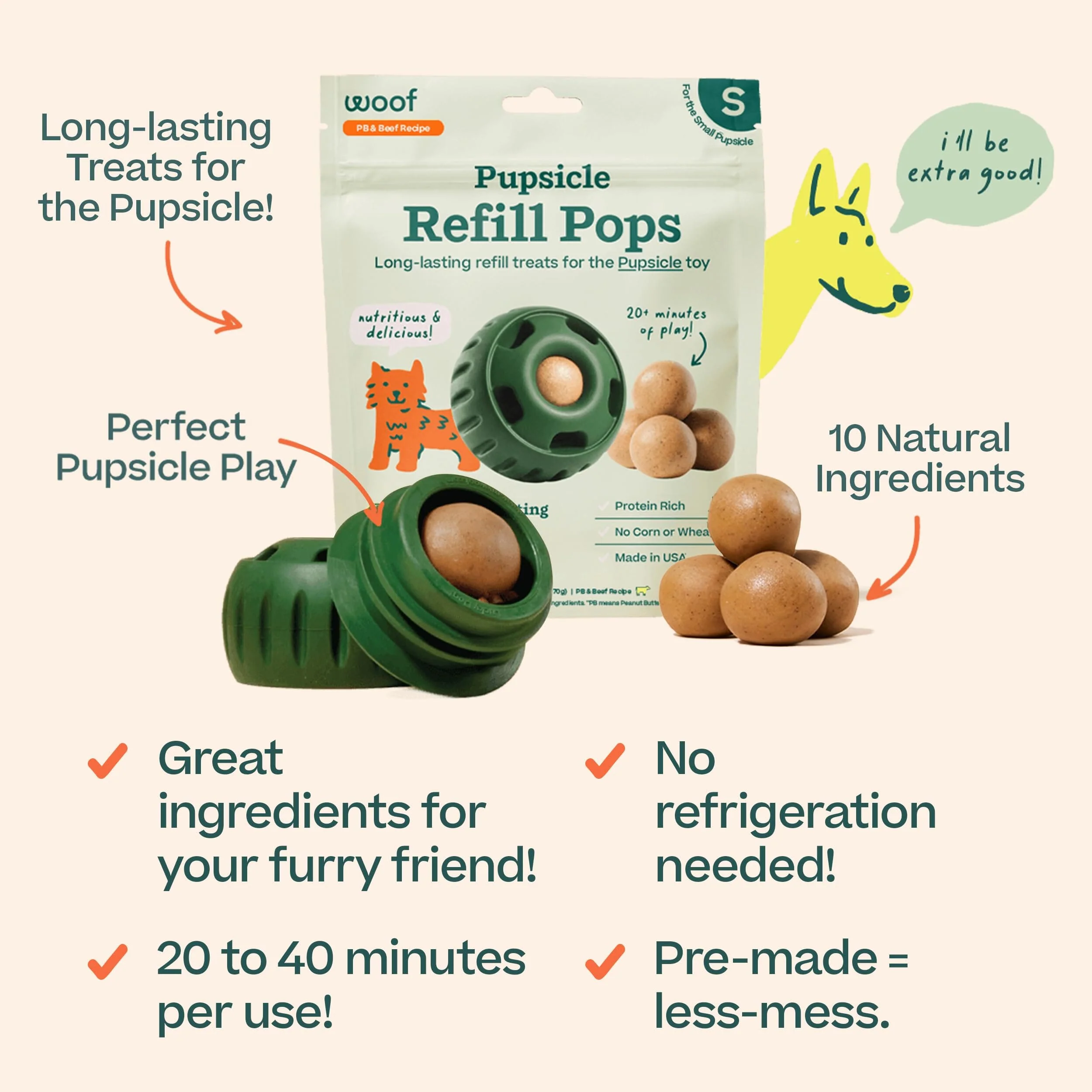 Woof Pops Freezable Peanut Butter and Beef Dog Treats - Pupsicle Refill Pops - Image 10