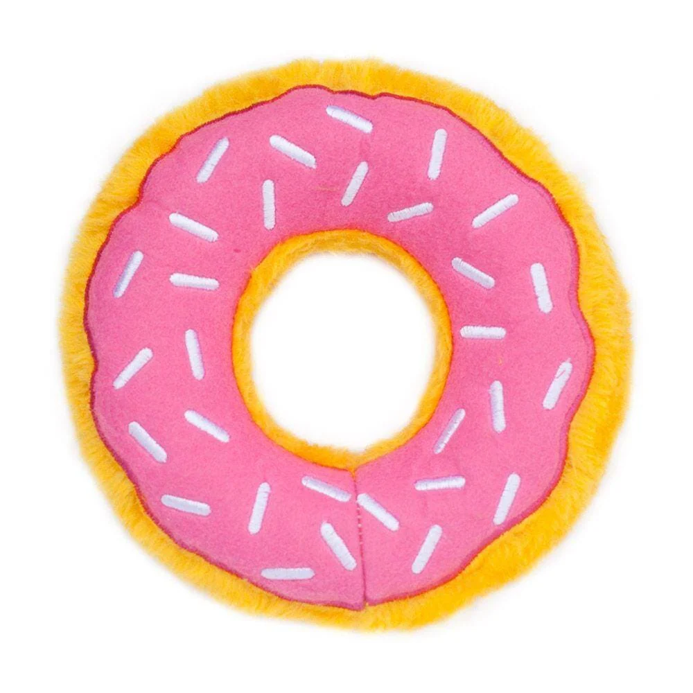 Zippy Paws Donutz Pink Strawberry Glazed with Sprinkles Squeak and Plush Dog Toy - Medium